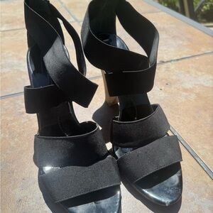 BCBGMaxAzria Black Heels with Geometric Straps